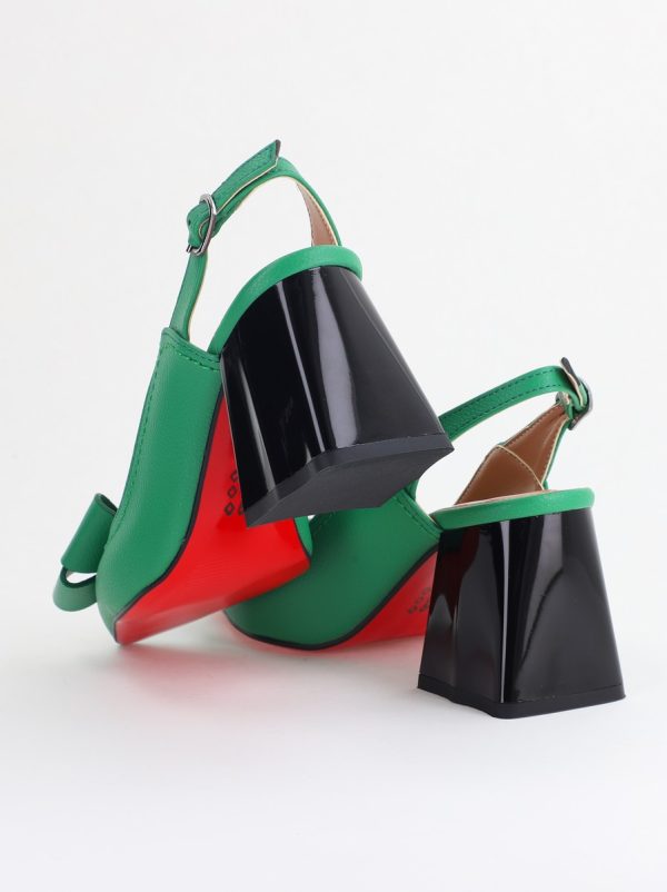 Pantofi damă cu Toc Eleganti Decupați cu Fundiță din Piele Ecologica culoare Verde mat - BS12000D2405489 177