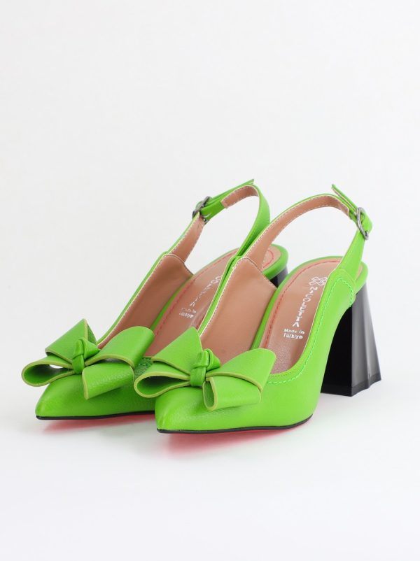 Pantofi damă cu Toc Eleganti Decupați cu Fundiță din Piele Ecologica culoare Verde lemon- BS12000D2405490 173