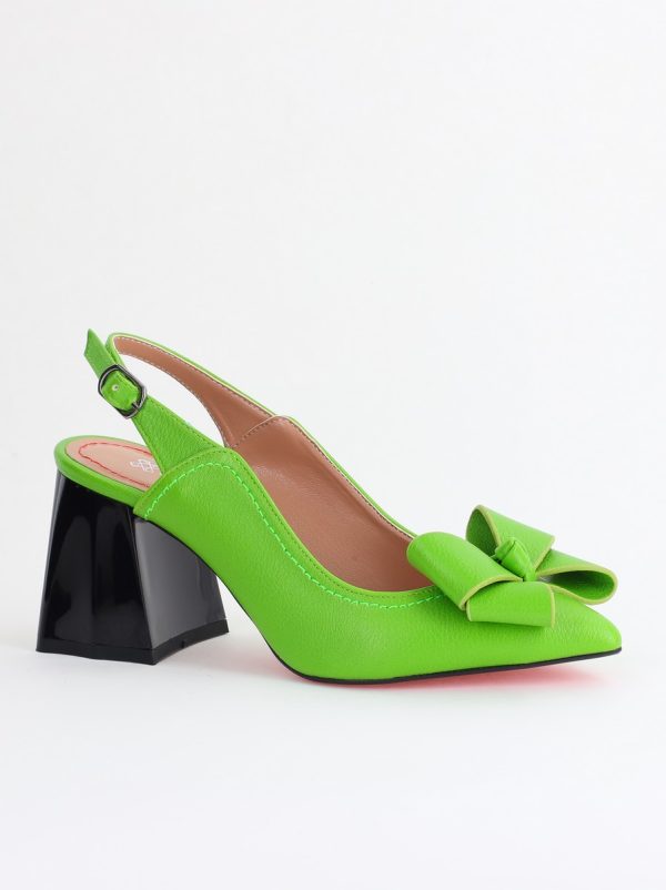 Incaltaminte Dama - Pantofi damă cu Toc Eleganti Decupați cu Fundiță din Piele Ecologica culoare Verde lemon- BS12000D2405490