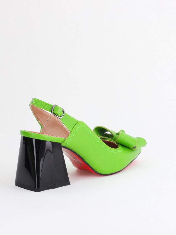 Pantofi damă cu Toc Eleganti Decupați cu Fundiță din Piele Ecologica culoare Verde lemon- BS12000D2405490 176