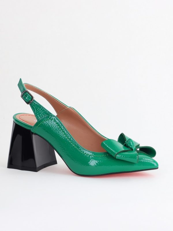 Incaltaminte Dama - Pantofi damă cu Toc Eleganti Decupați cu Fundiță din Piele Ecologica culoare Verde lucios - BS12000D2405494