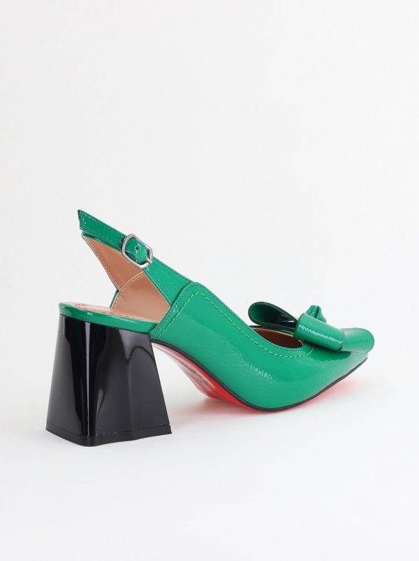 Pantofi damă cu Toc Eleganti Decupați cu Fundiță din Piele Ecologica culoare Verde lucios - BS12000D2405494 176