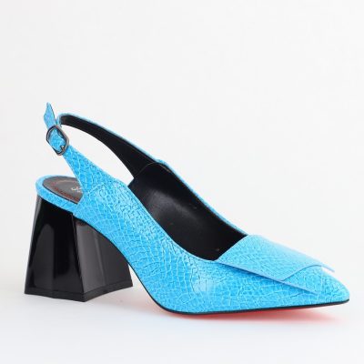 Pantofi damă cu Toc Eleganti Decupați din Piele Ecologica culoare Albastru - BS20021AY2405583