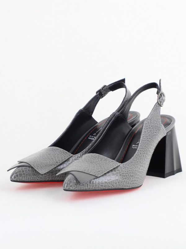 Pantofi damă cu Toc Eleganti Decupați din Piele Ecologica culoare gri - BS20021AY2405588 178