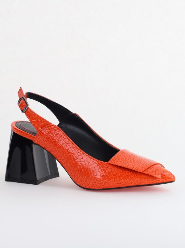 Incaltaminte Dama - Pantofi damă cu Toc Eleganti Decupați din Piele Ecologica culoare portocaliu - BS20021AY2405587
