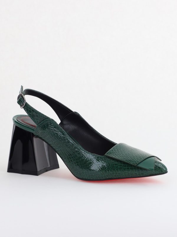 Incaltaminte Dama - Pantofi damă cu Toc Eleganti Decupați din Piele Ecologica culoare verde - BS20021AY2405586