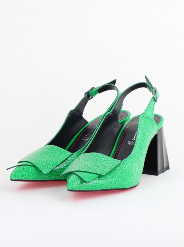 Pantofi damă cu Toc Eleganti Decupați din Piele Ecologica culoare verde benetton- BS20021AY2405589 174