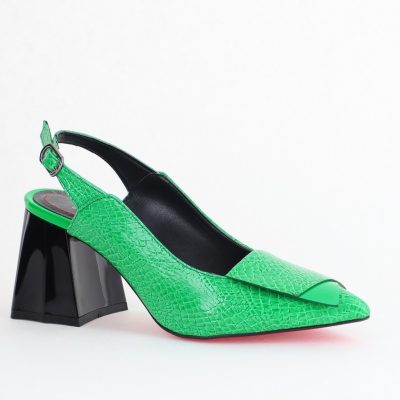 Pantofi damă cu Toc Eleganti Decupați din Piele Ecologica culoare verde benetton- BS20021AY2405589