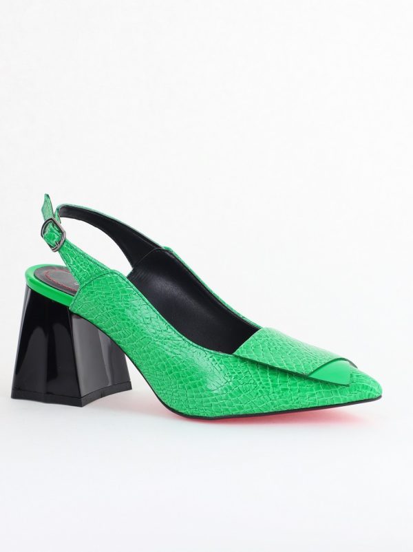 Incaltaminte Dama - Pantofi damă cu Toc Eleganti Decupați din Piele Ecologica culoare verde benetton- BS20021AY2405589