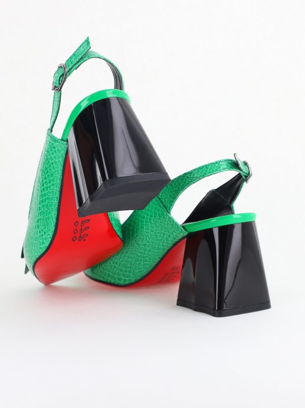 Pantofi damă cu Toc Eleganti Decupați din Piele Ecologica culoare verde benetton- BS20021AY2405589 179