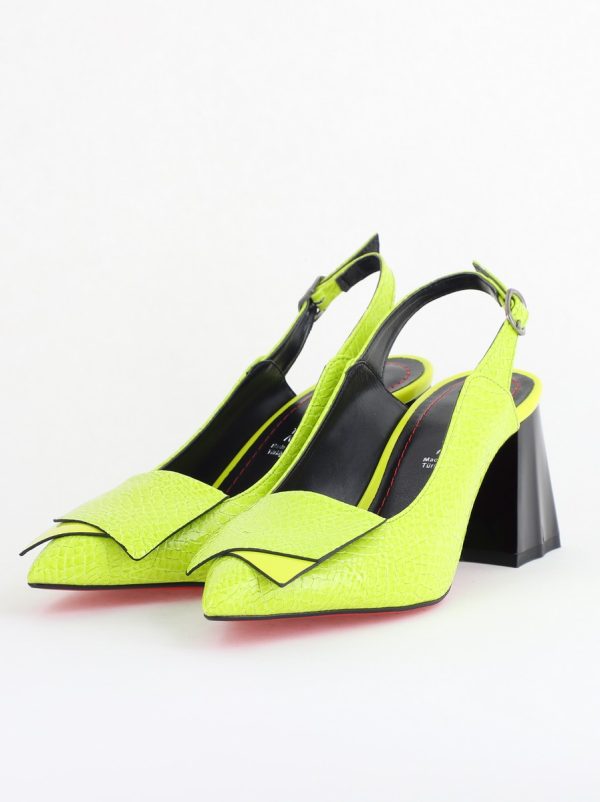Pantofi damă cu Toc Eleganti Decupați din Piele Ecologica culoare verde lemon - BS20021AY2405591 174