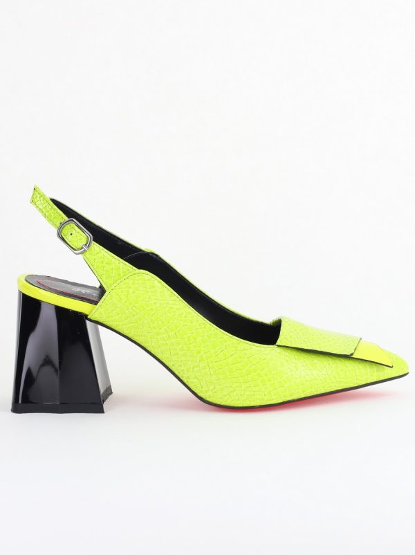 Pantofi damă cu Toc Eleganti Decupați din Piele Ecologica culoare verde lemon - BS20021AY2405591 176
