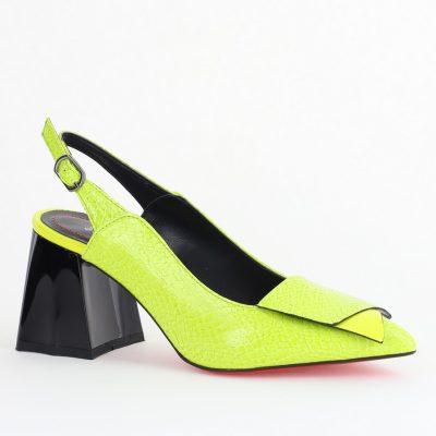 Pantofi damă cu Toc Eleganti Decupați din Piele Ecologica culoare verde lemon - BS20021AY2405591