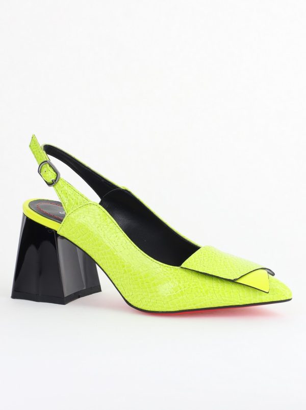 Incaltaminte Dama - Pantofi damă cu Toc Eleganti Decupați din Piele Ecologica culoare verde lemon - BS20021AY2405591