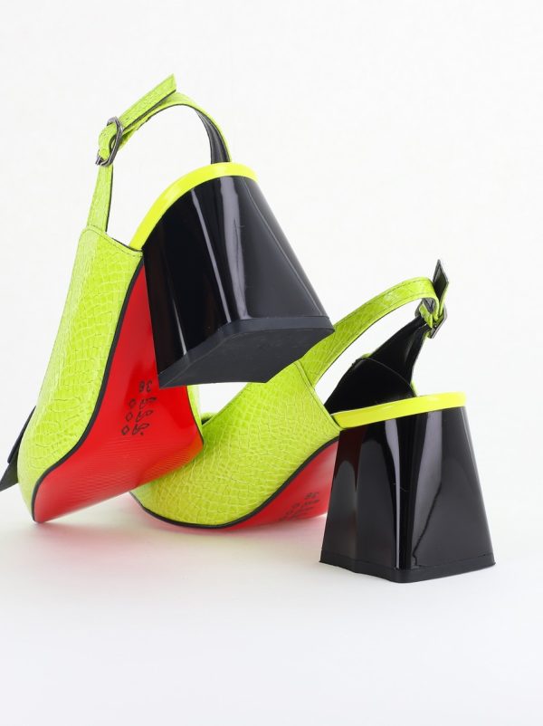 Pantofi damă cu Toc Eleganti Decupați din Piele Ecologica culoare verde lemon - BS20021AY2405591 179