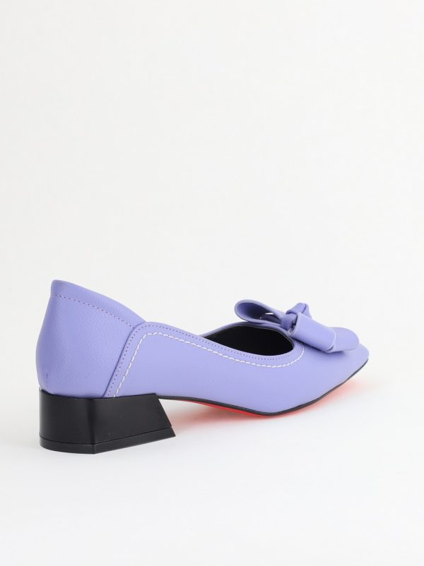 Pantofi Damă cu Toc Jos din Piele Ecologică cu fundiță Violet (BS502D2405483) 177