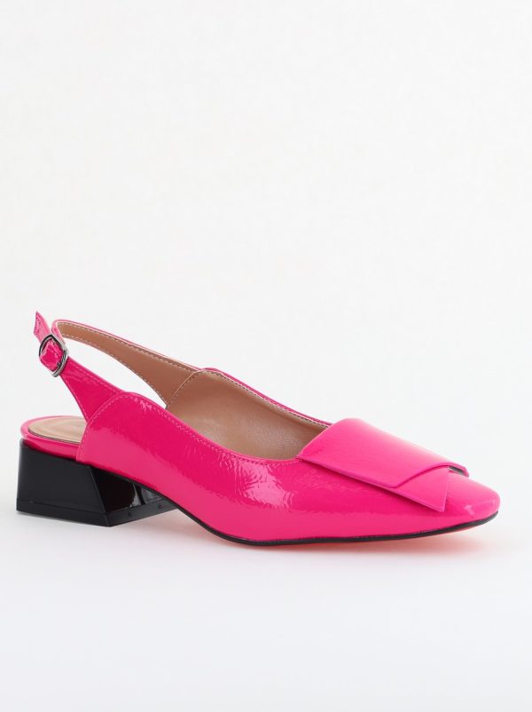 Incaltaminte Dama - Pantofi Damă cu Toc Jos din Piele Ecologică culoare Fuchsia Lac (BS5001D2405615)