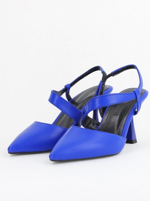 Pantofi Damă cu Toc Subțire din Piele Ecologică cu elastic Albastru BS610AY2405597 174
