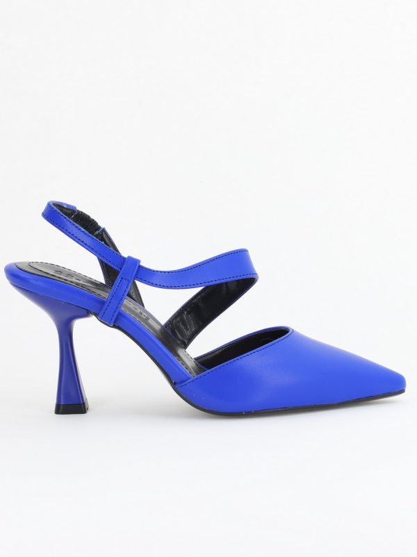 Pantofi Damă cu Toc Subțire din Piele Ecologică cu elastic Albastru BS610AY2405597 176