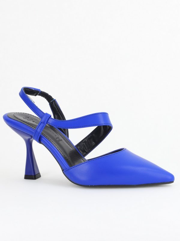 Incaltaminte Dama - Pantofi Damă cu Toc Subțire din Piele Ecologică cu elastic Albastru BS610AY2405597