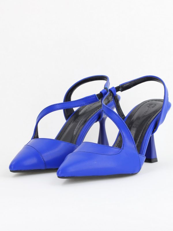 Pantofi Damă cu Toc Subțire din Piele Ecologică cu elastic Albastru BS805AY2405594 173