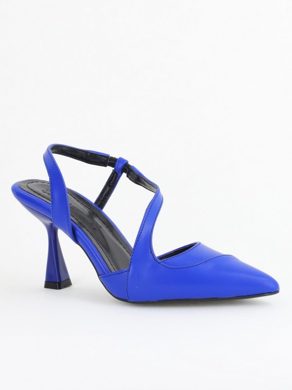 Incaltaminte Dama - Pantofi Damă cu Toc Subțire din Piele Ecologică cu elastic Albastru BS805AY2405594