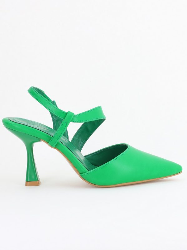 Pantofi Damă cu Toc Subțire din Piele Ecologică cu elastic Verde BS610AY2405598 176