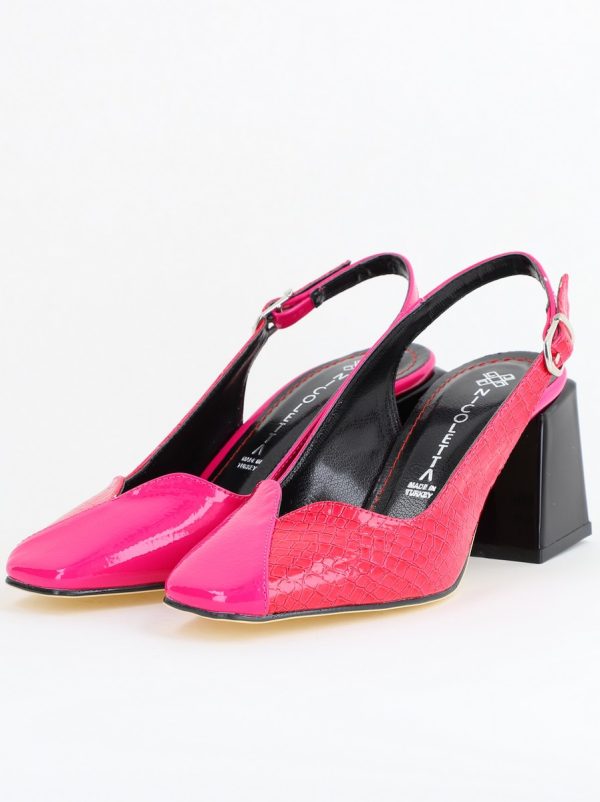 Pantofi damă cu Toc Eleganti Fuchsia Decupați din Piele Ecologica 172