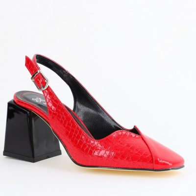 Pantofi damă Roșii cu Toc Eleganti Decupați din Piele Ecologica