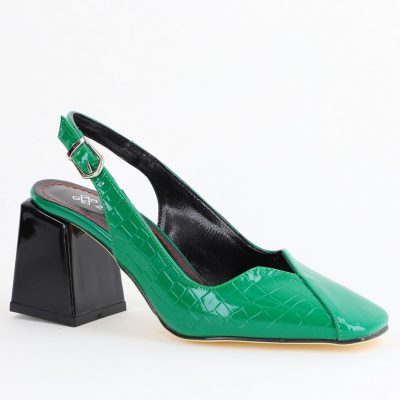 Pantofi damă Verzi cu Toc Eleganti Decupați din Piele Ecologica