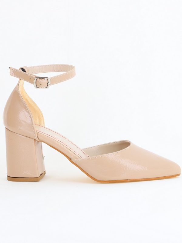 Pantofi pentru femei cu toc din piele ecologică și cataramă la gleznă în culoarea Bej BS30AY2405295 174