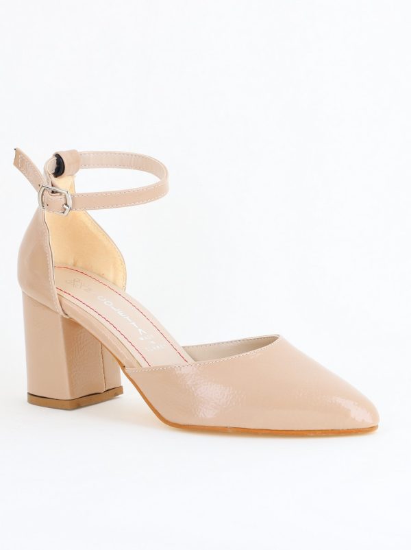 Incaltaminte Dama - Pantofi pentru femei cu toc din piele ecologică și cataramă la gleznă în culoarea Bej BS30AY2405295