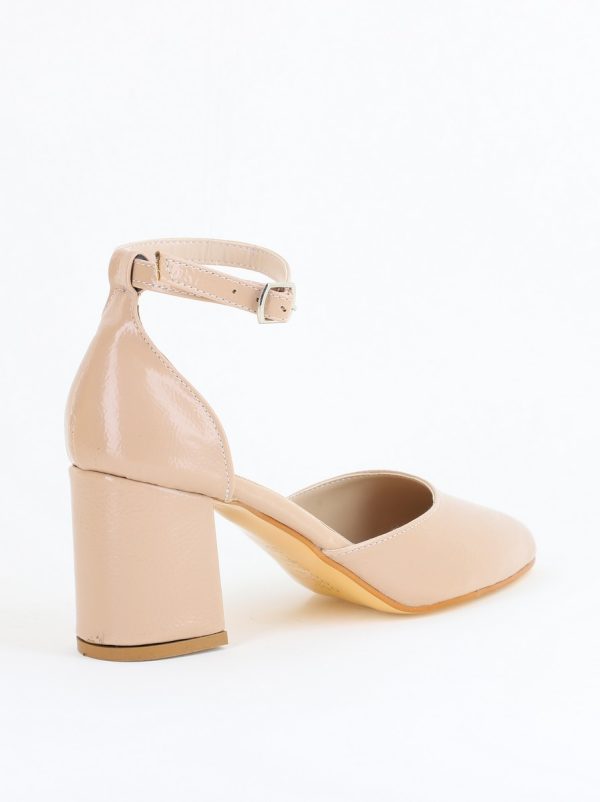 Pantofi pentru femei cu toc din piele ecologică și cataramă la gleznă în culoarea Bej BS30AY2405295 176