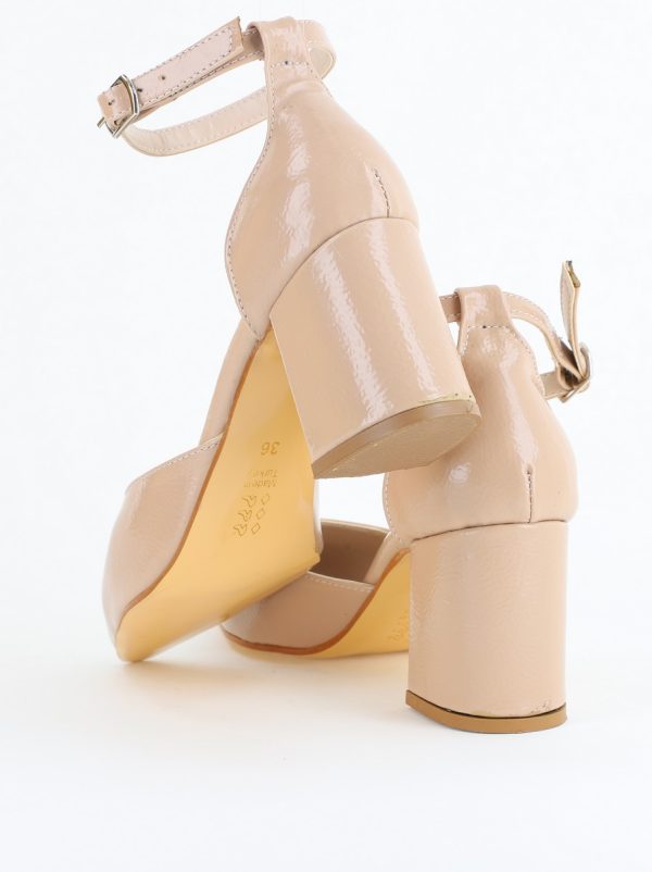 Pantofi pentru femei cu toc din piele ecologică și cataramă la gleznă în culoarea Bej BS30AY2405295 177