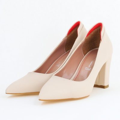 Pantofi pentru Femei cu Toc Gros Piele Ecologică Varf Ascutit culoare Crem - BS980KAY2405542