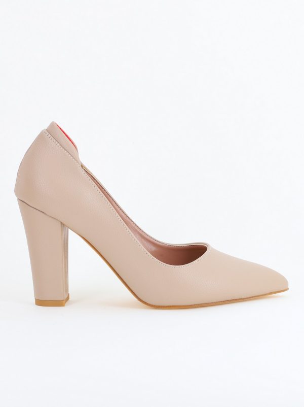 Pantofi pentru Femei cu Toc Gros Piele Ecologică Varf Ascutit culoare Bej-Nud - BS980AY2405508 175