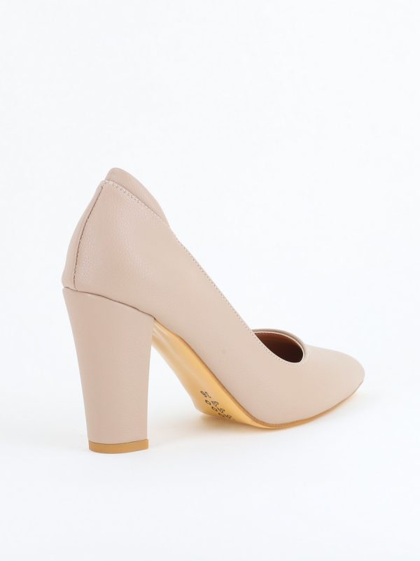 Pantofi pentru Femei cu Toc Gros Piele Ecologică Varf Ascutit culoare Bej-Nud - BS980AY2405508 177