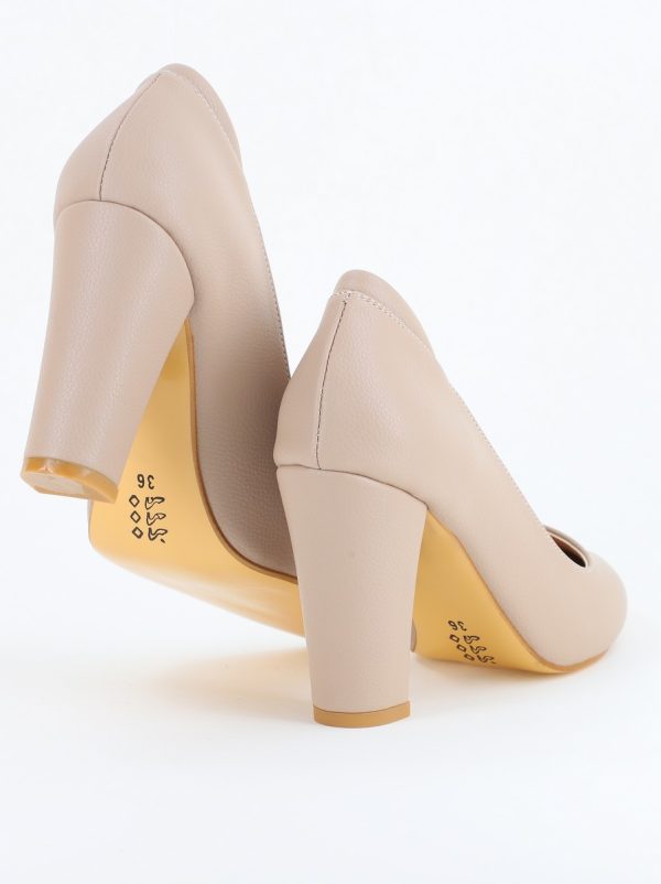 Pantofi pentru Femei cu Toc Gros Piele Ecologică Varf Ascutit culoare Bej-Nud - BS980AY2405508 174
