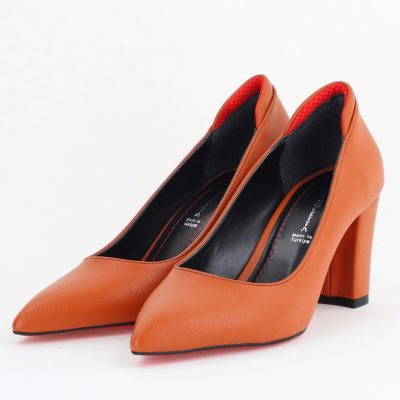 Pantofi pentru Femei cu Toc Gros Piele Ecologică Varf Ascutit culoare Maro - BS980KAY2405541