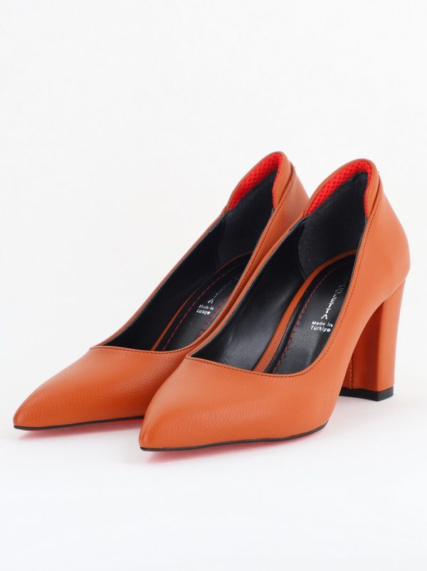 Pantofi pentru Femei cu Toc Gros Piele Ecologică Varf Ascutit culoare Maro - BS980KAY2405541 173