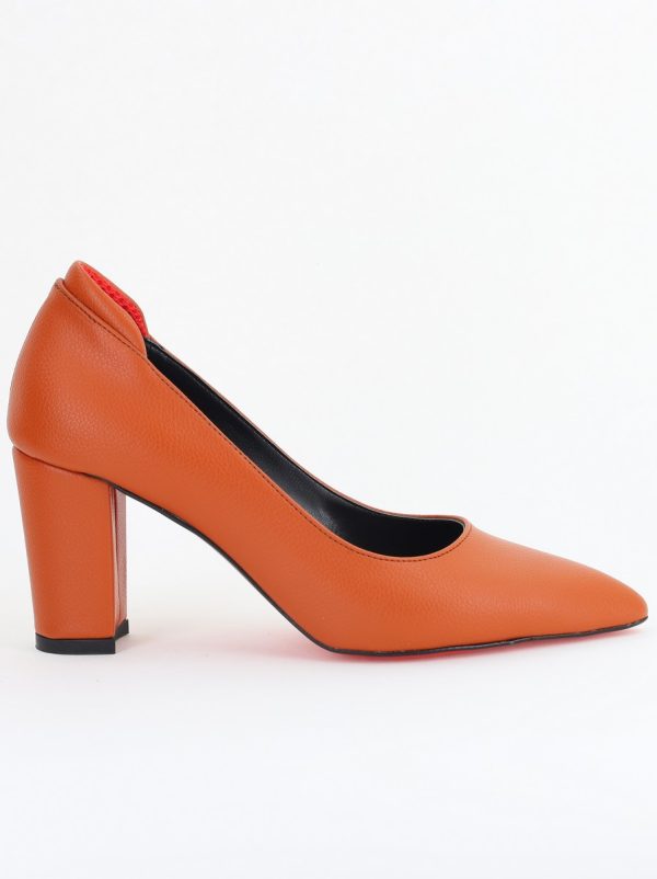 Pantofi pentru Femei cu Toc Gros Piele Ecologică Varf Ascutit culoare Maro - BS980KAY2405541 174