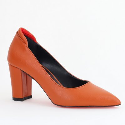 Pantofi pentru Femei cu Toc Gros Piele Ecologică Varf Ascutit culoare Maro - BS980KAY2405541
