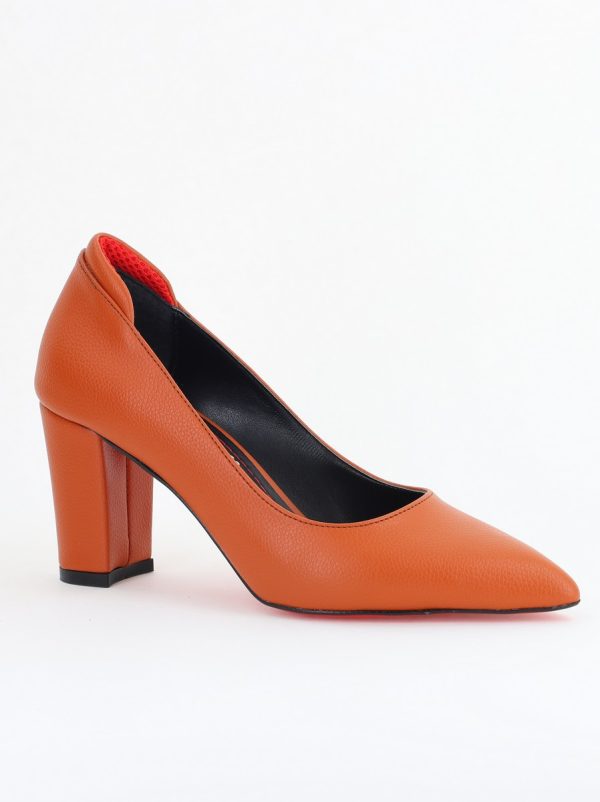 Incaltaminte Dama - Pantofi pentru Femei cu Toc Gros Piele Ecologică Varf Ascutit culoare Maro - BS980KAY2405541