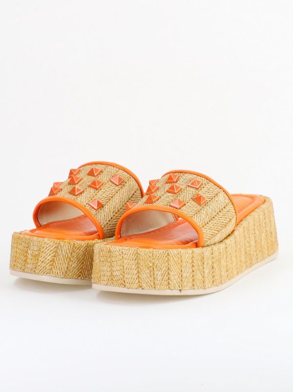 Papuci Damă cu talpa groasa din piele ecologica portocaliu BS71020TR2405565 174