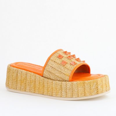 Papuci Damă cu talpa groasa din piele ecologica portocaliu BS71020TR2405565