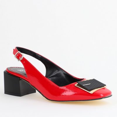 Pantofi damă cu Toc Roșii Eleganti Decupați cu Pietricele Piele Ecologica