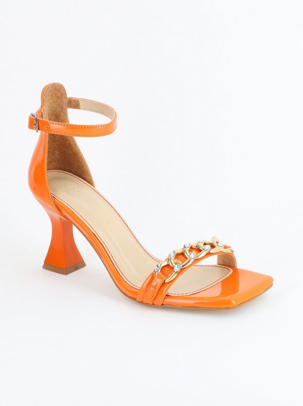 Incaltaminte Dama - Sandale cu Toc subtire varf drept din piele ecologică portocaliu (BS768SN2405516)