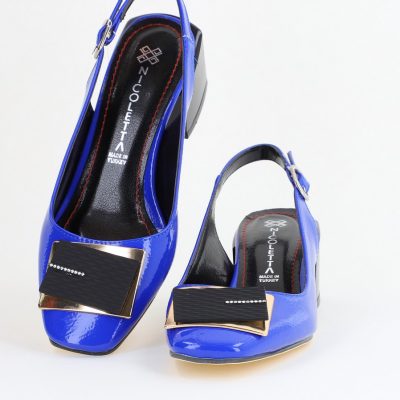 Pantofi cu Toc Eleganți Decupați cu Pietricele din Piele Ecologică culoare Albastru Lucios - BS1311AY2407790