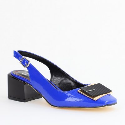 Pantofi cu Toc Eleganți Decupați cu Pietricele din Piele Ecologică culoare Albastru Lucios - BS1311AY2407790