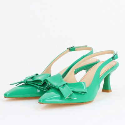 Pantofi cu Toc jos Decupați culoare Verde Lac cu fundiță din Piele Ecologica- BS539AY2407780